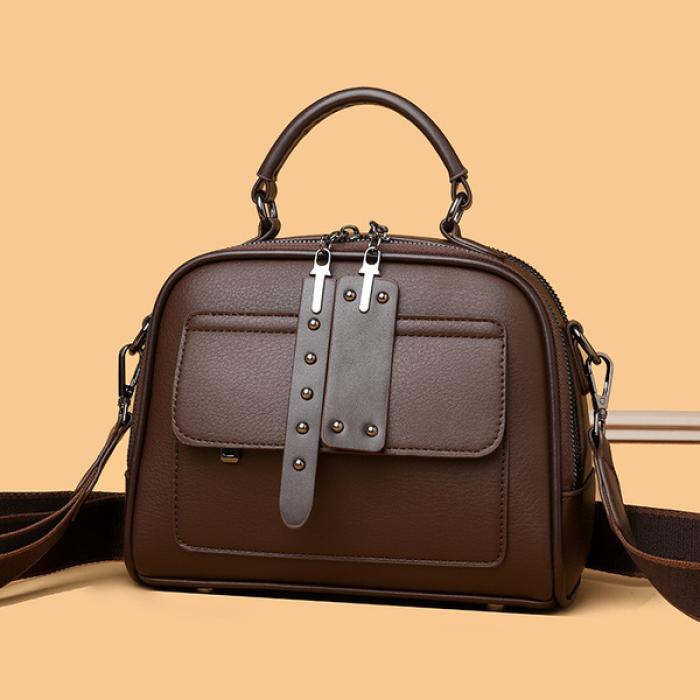 High end ladies' handbag multi-layer large capacity commuting bag Coffee