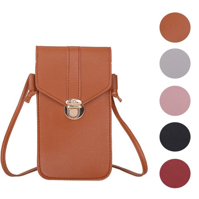 PU Leather Phone Holder With Neck Strap Wallets Touch Screen Bags(Brown )